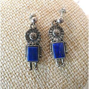 Vtg TAWA Hopi Sterling Silver Lapis Lazuli Surface Dangle Earrings